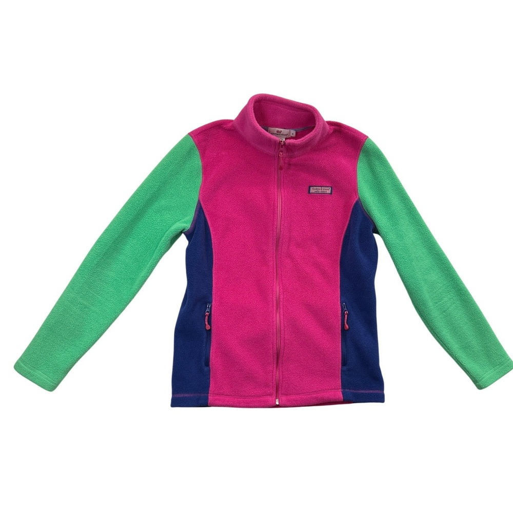 Vineyard Vines Fleece Jacket Womens S Pink Green Blue Colorblock Zip Up